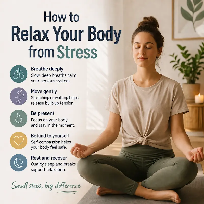 how to relax your body from stress with simple breathing and relaxation techniques