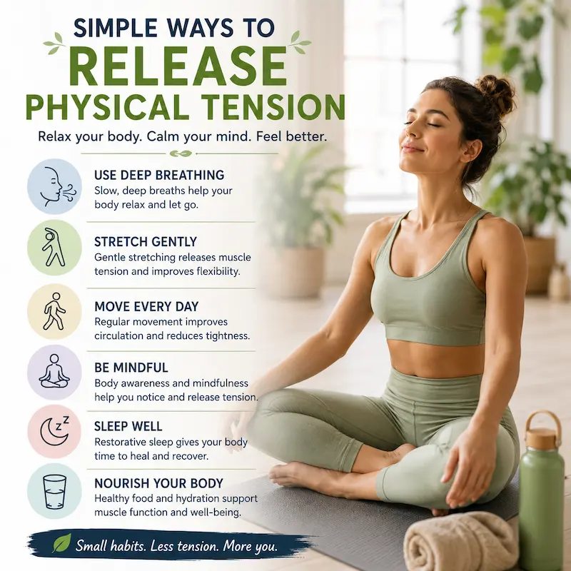 Gentle techniques to release physical tension naturally through breathing, movement, and body awareness.